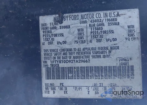 2002 Ford Ranger Xl/Xlt from USA, damaged, VIN 1FTYR10D92TA29662